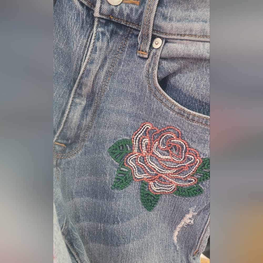 Embroidered Floral Blue Jeans